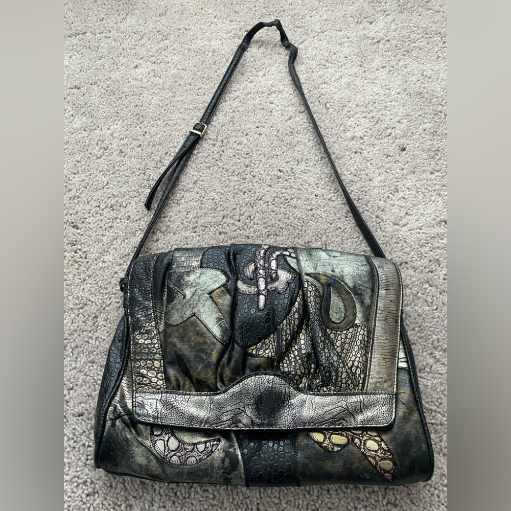 VTG Nas Bag Made In Korea Patchwork Metallic Multicolor Faux Leather Croosbody